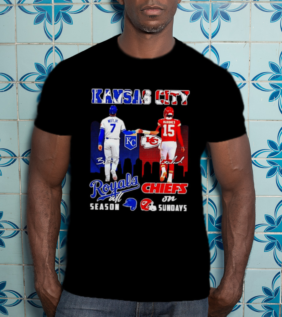 Kansas City Royals And Chiefs Bobby Witt Jr Patrick Mahomes NFL MLB All Season Sundays T-Shirt