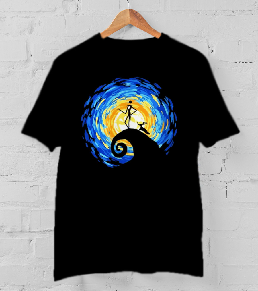 Jack Skellington Zero Halloween Starry Night Scene Inspired By Van Gogh T-Shirt
