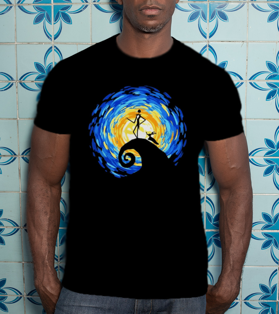 Jack Skellington Zero Halloween Starry Night Scene Inspired By Van Gogh T-Shirt