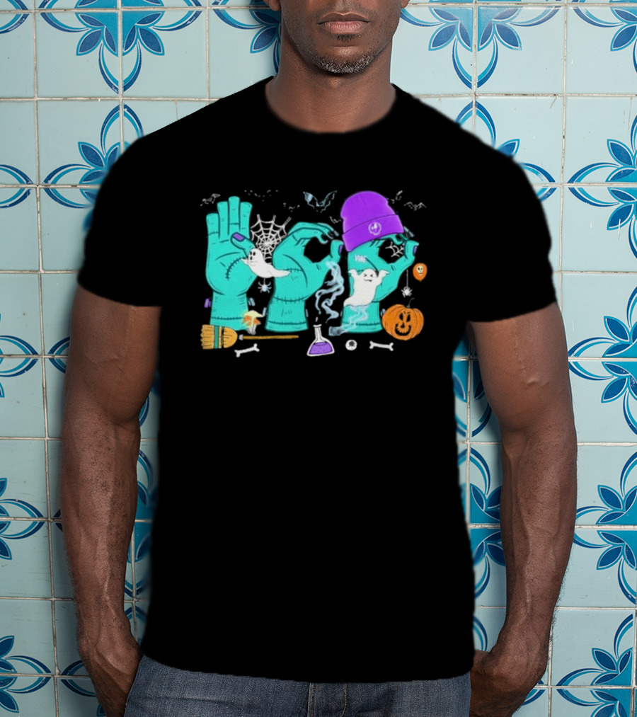 Boo ASL SPED Halloween 2026 Ghost Hands Pumpkin Broomstick Hat Bat Cobweb T-Shirt