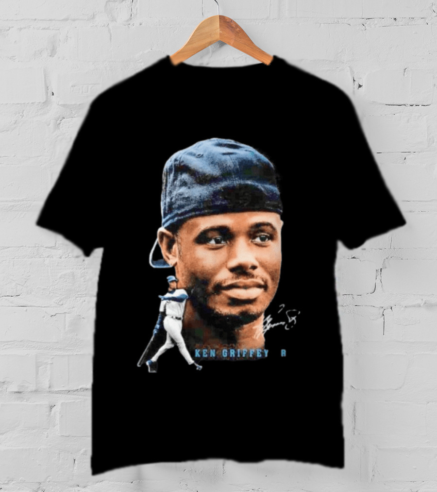 Ken Griffey Jr Seattle Mariners Portrait Signature Baseball Legend T-Shirt