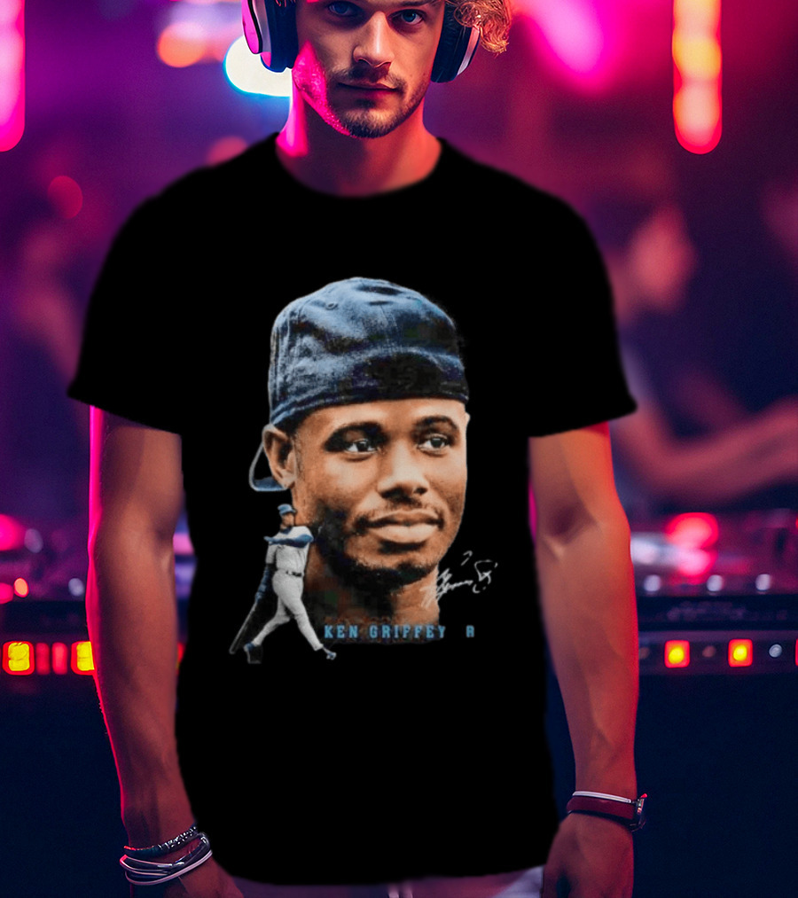 Ken Griffey Jr Seattle Mariners Portrait Signature Baseball Legend T-Shirt
