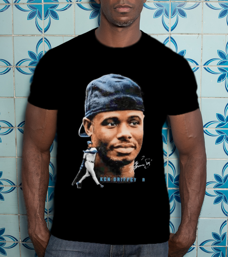 Ken Griffey Jr Seattle Mariners Portrait Signature Baseball Legend T-Shirt