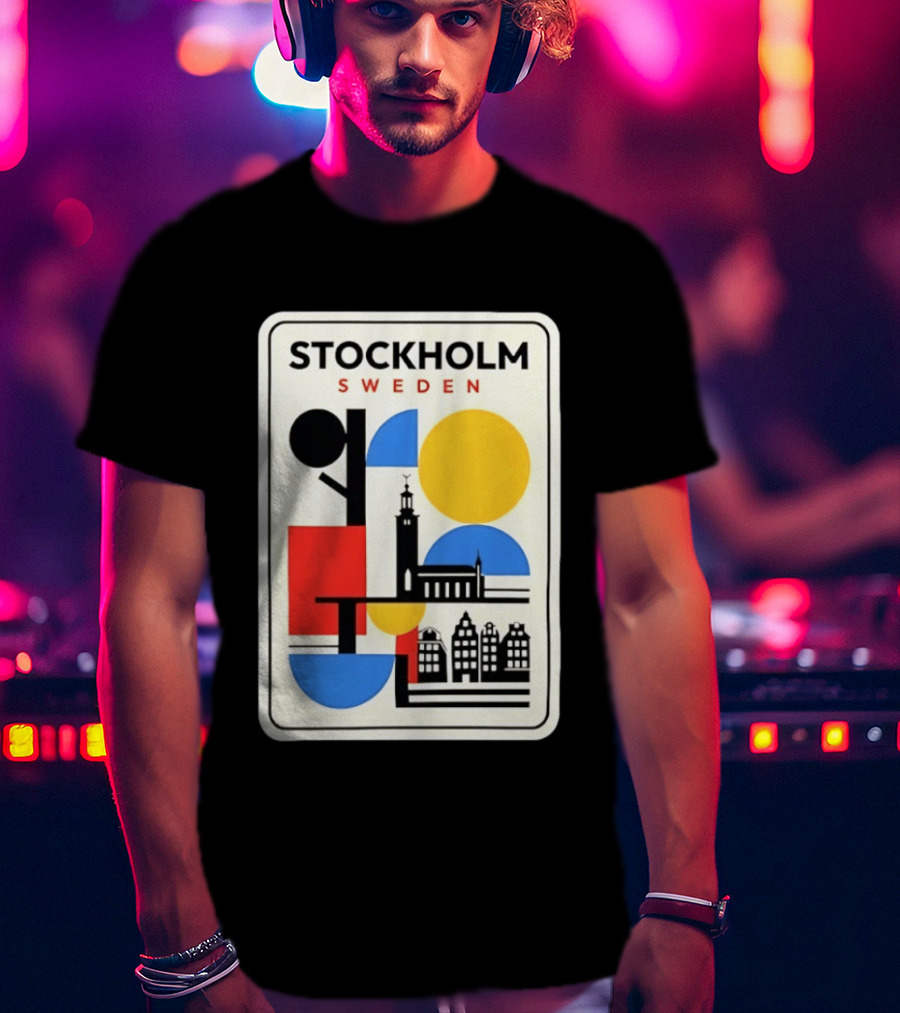 Stockholm Sweden Geometric Cityscape Travel Iconic Urban Landmark Building T-Shirt
