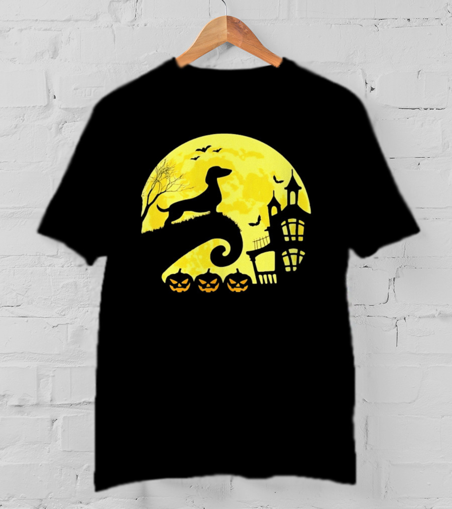 Dachshund Halloween Moon Spooky Night With Pumpkins T-Shirt