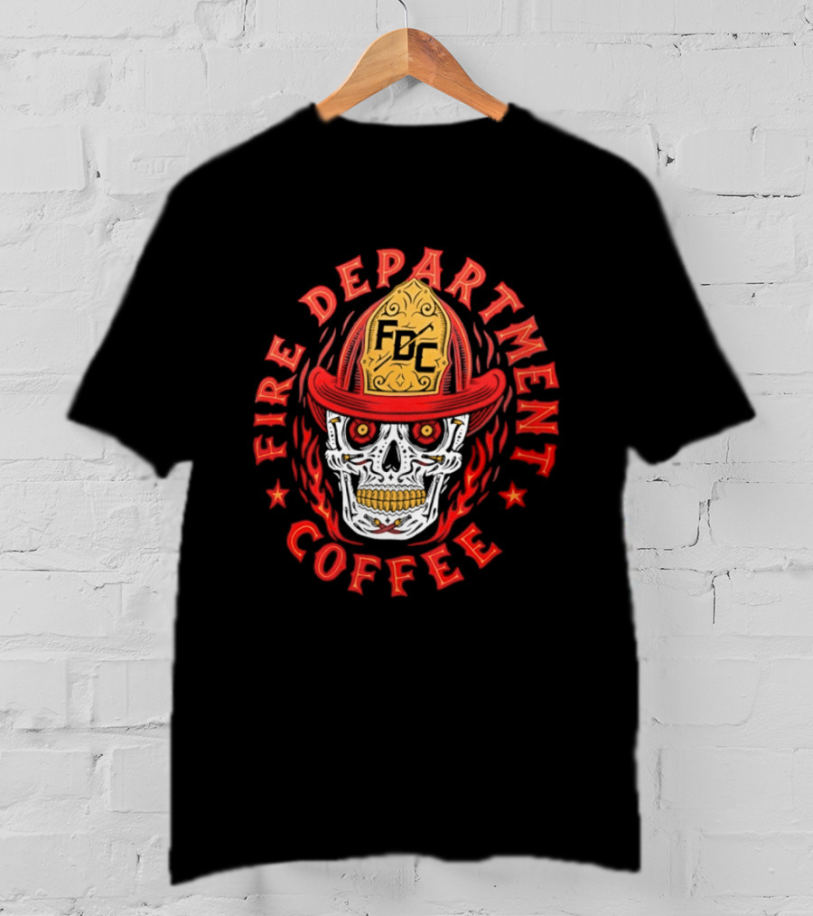 Fire Department Coffee FDC Skull Firefighter Helmet T-Shirt