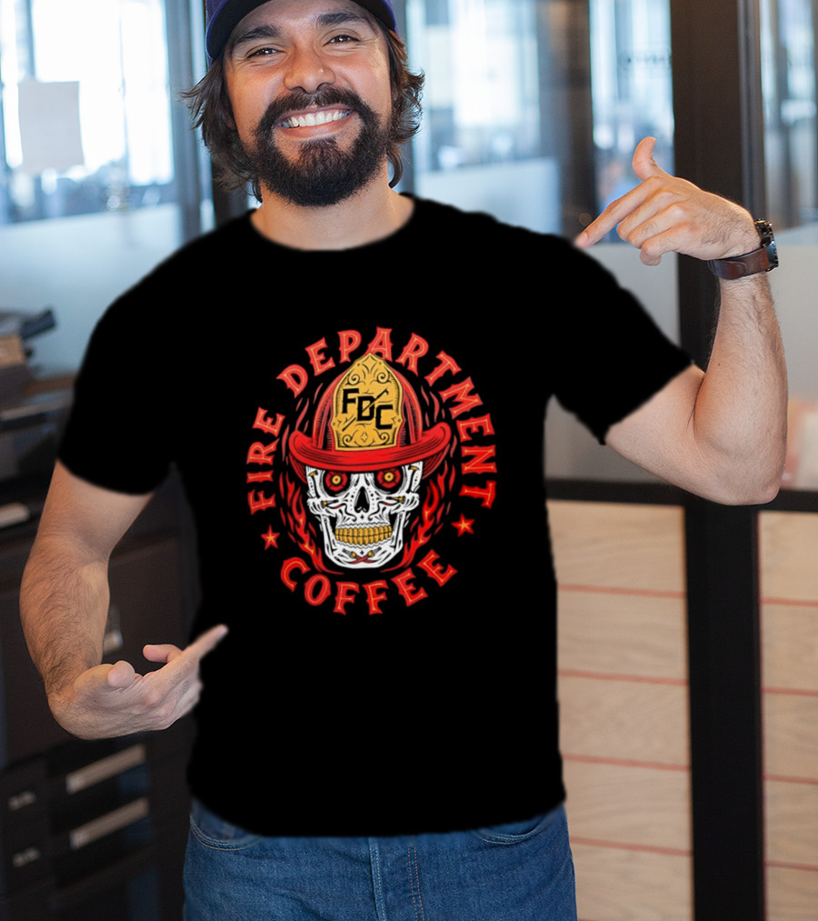 Fire Department Coffee FDC Skull Firefighter Helmet T-Shirt