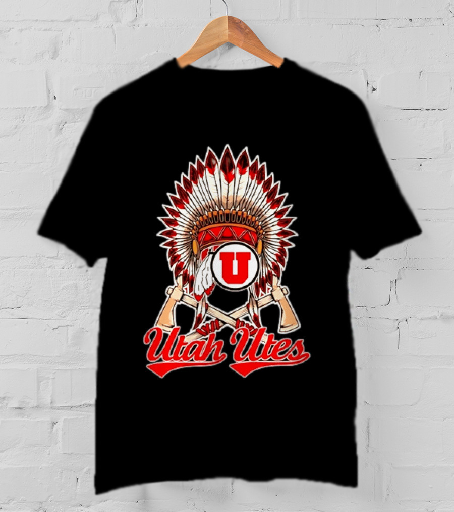 Utah Utes Headdress And Tomahawks Logo With Red And White U T-Shirt