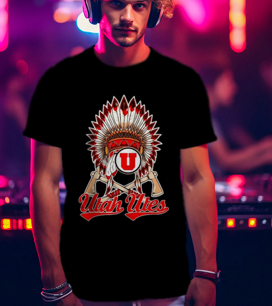 Utah Utes Headdress And Tomahawks Logo With Red And White U T-Shirt