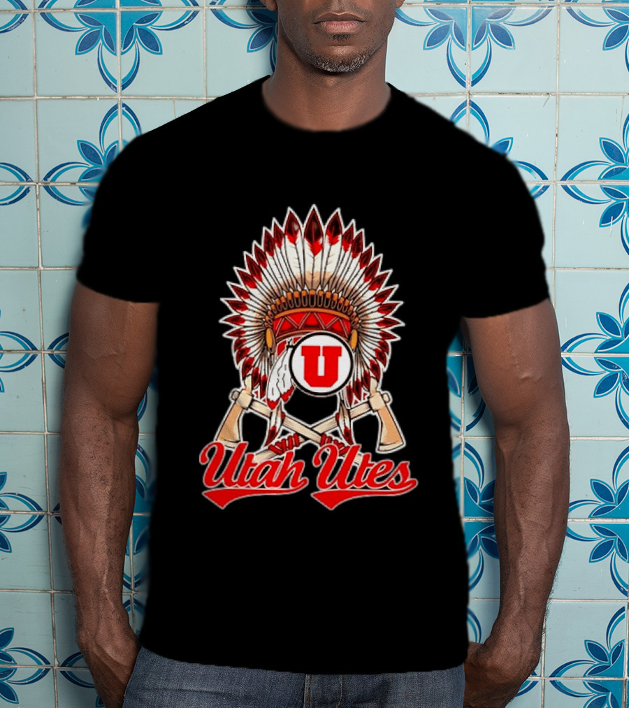 Utah Utes Headdress And Tomahawks Logo With Red And White U T-Shirt
