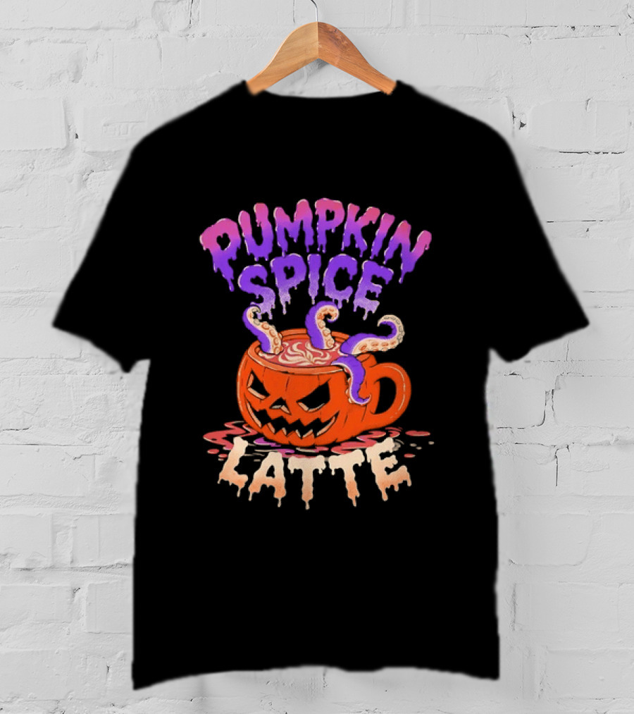Pumpkin Spice Latte Tentacles Halloween Jack O' Lantern T-Shirt