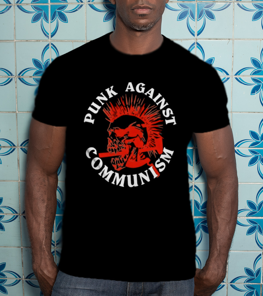 Punk Against Communism Skull Mohawk Anti Communism T-Shirt