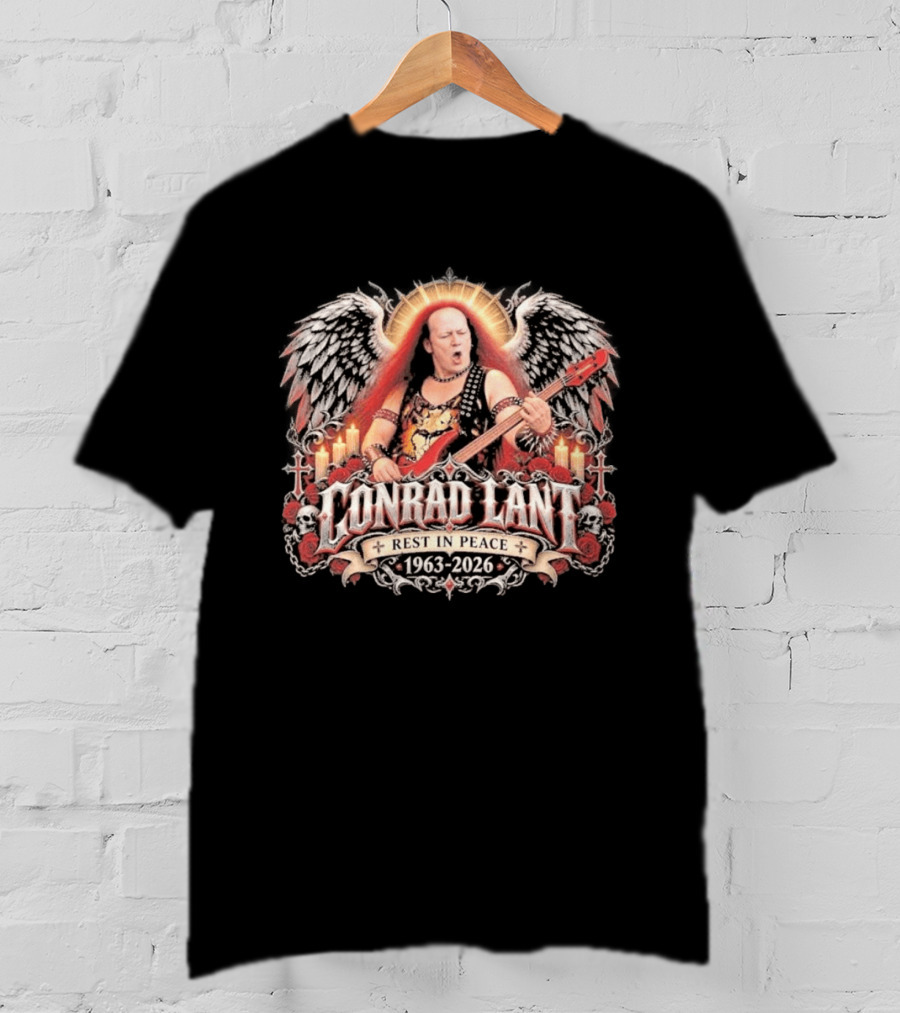 Rest In Peace Conrad Lant 1963 2026 Winged Bass Legend Candle Roses Skulls T-Shirt