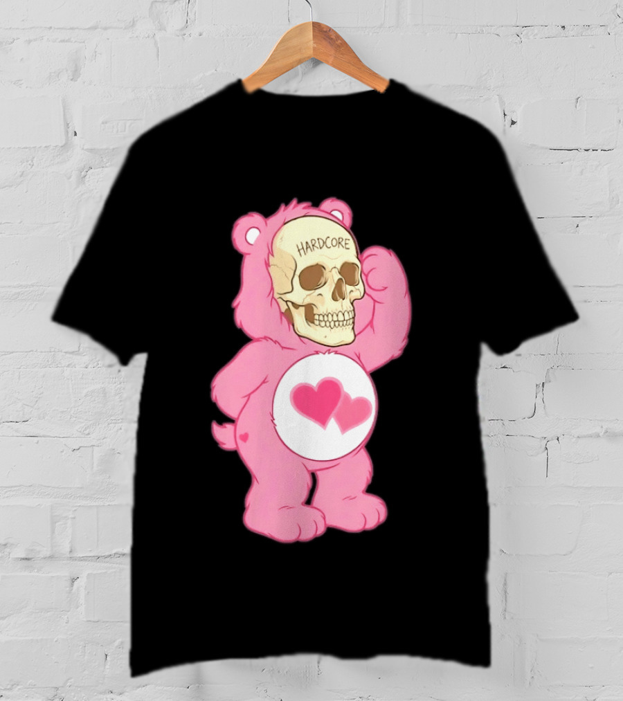 Hardcore Pink Bear Skull Goth Aesthetic With Hearts T-Shirt