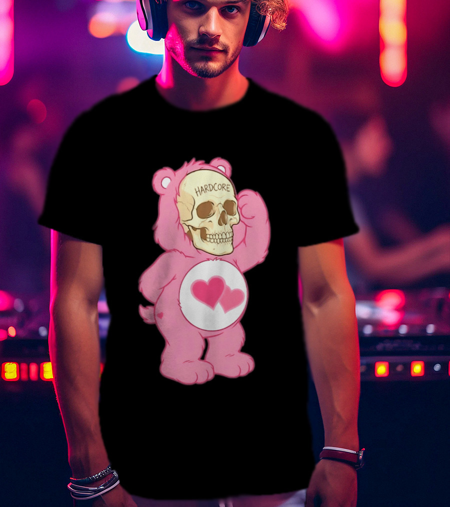 Hardcore Pink Bear Skull Goth Aesthetic With Hearts T-Shirt
