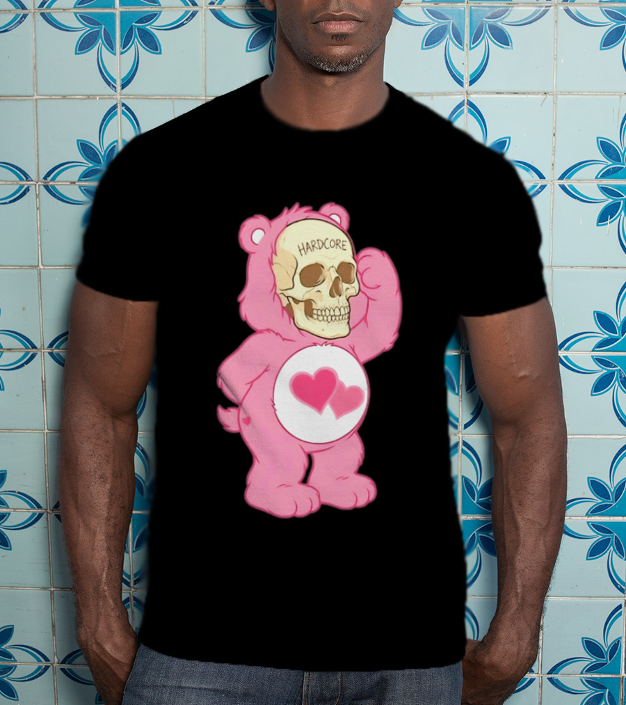 Hardcore Pink Bear Skull Goth Aesthetic With Hearts T-Shirt