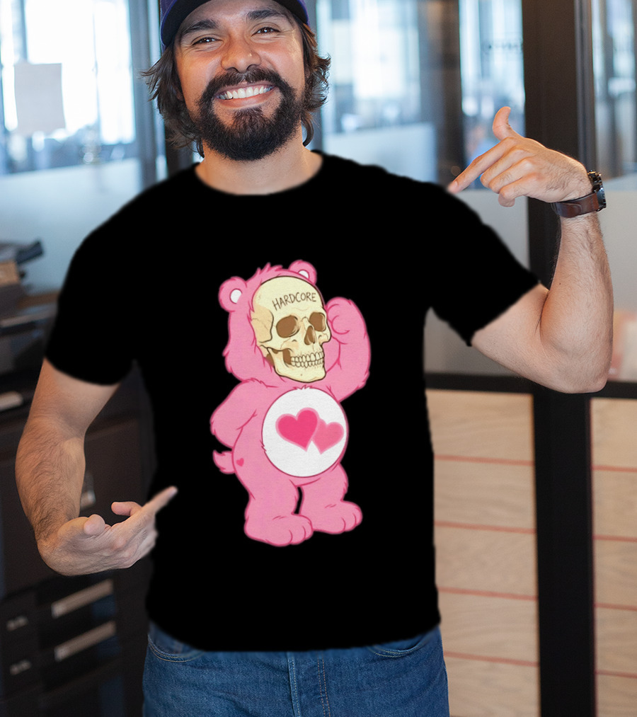 Hardcore Pink Bear Skull Goth Aesthetic With Hearts T-Shirt