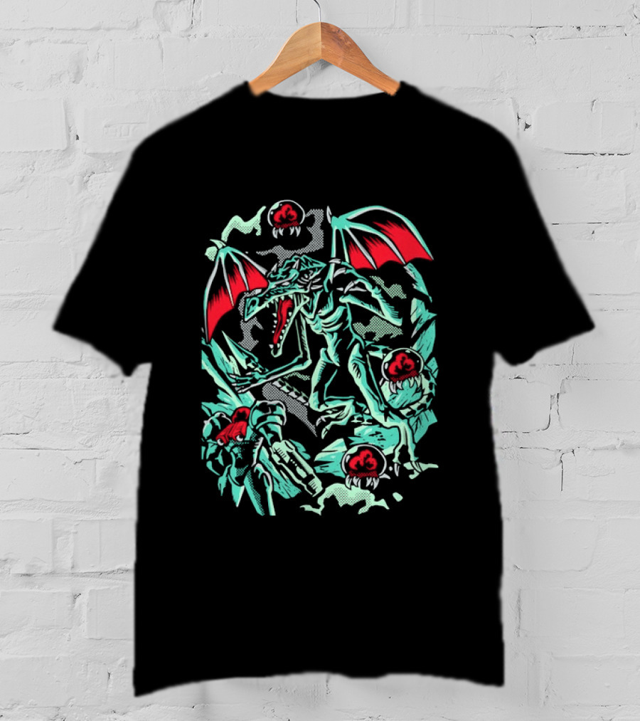 Ridley And Samus Aran Metroid Halftone Action Scene T-Shirt