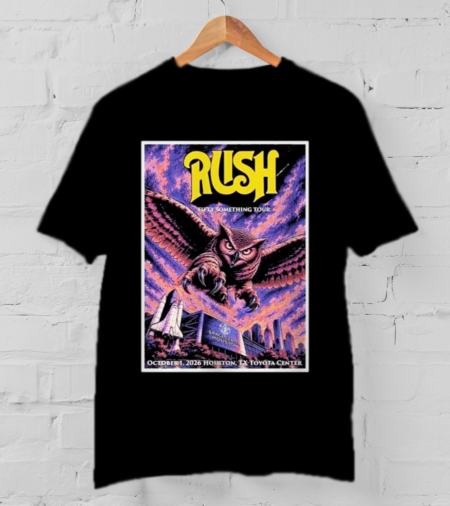Rush Fifty Something Tour October 1 2026 Houston TX Toyota Center Owl T-Shirt