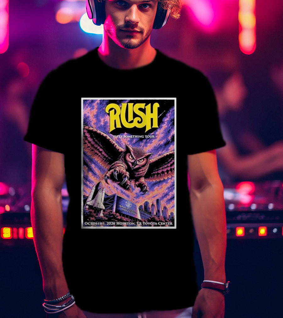 Rush Fifty Something Tour October 1 2026 Houston TX Toyota Center Owl T-Shirt