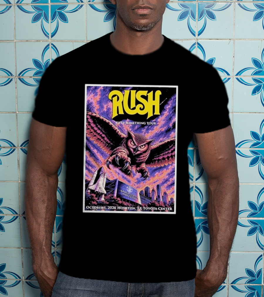 Rush Fifty Something Tour October 1 2026 Houston TX Toyota Center Owl T-Shirt