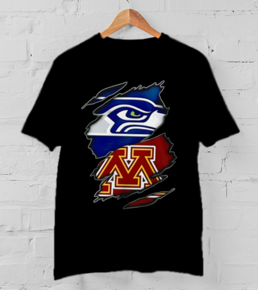 Seattle Seahawks Minnesota Golden Gophers Torn Fabric Reveal Team Emblems T-Shirt