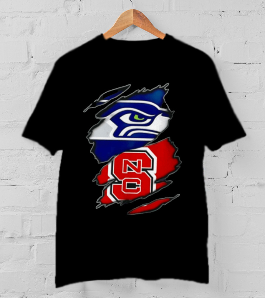 Seattle Seahawks North Carolina State Wolfpack Torn Fabric NFL NCAA Team T-Shirt