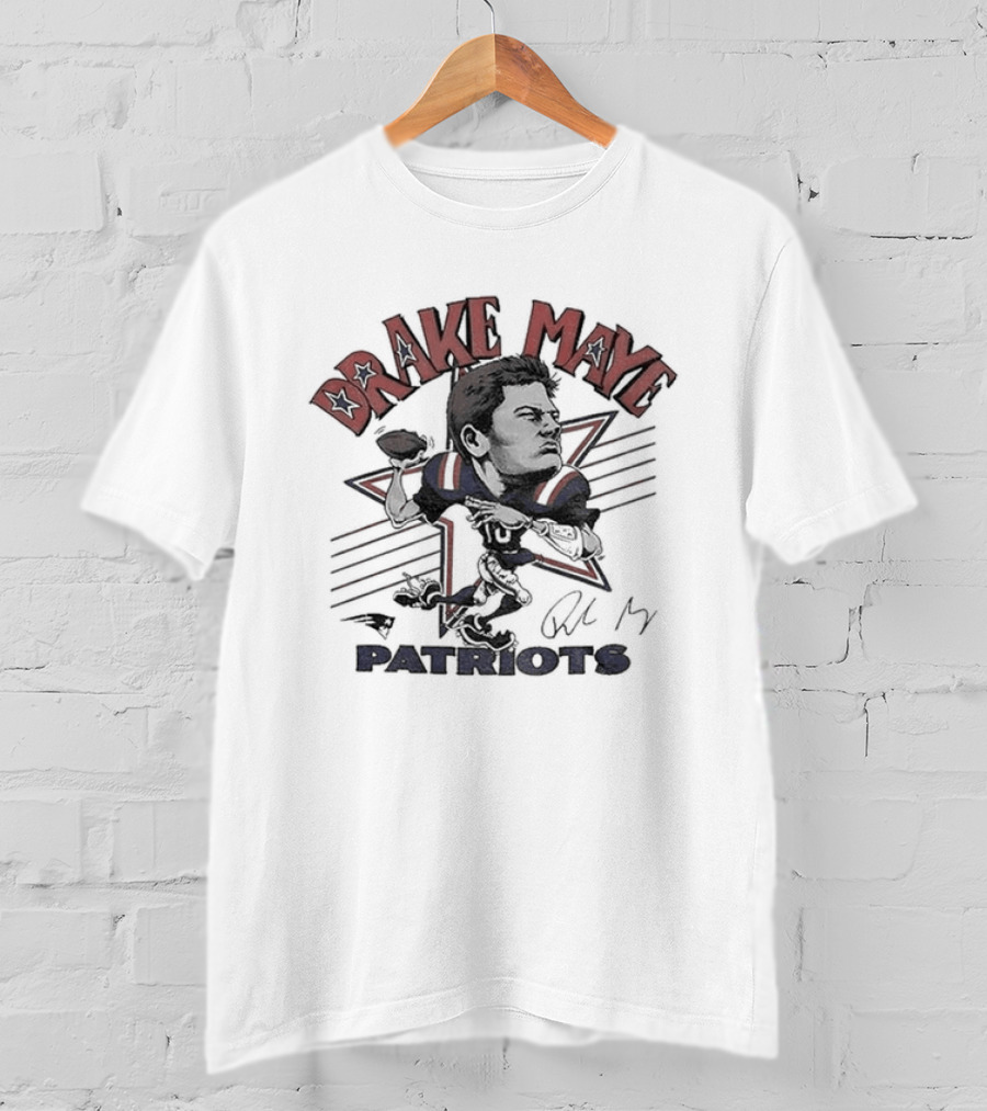 Drake Maye Patriots Caricature Player Football T-Shirt