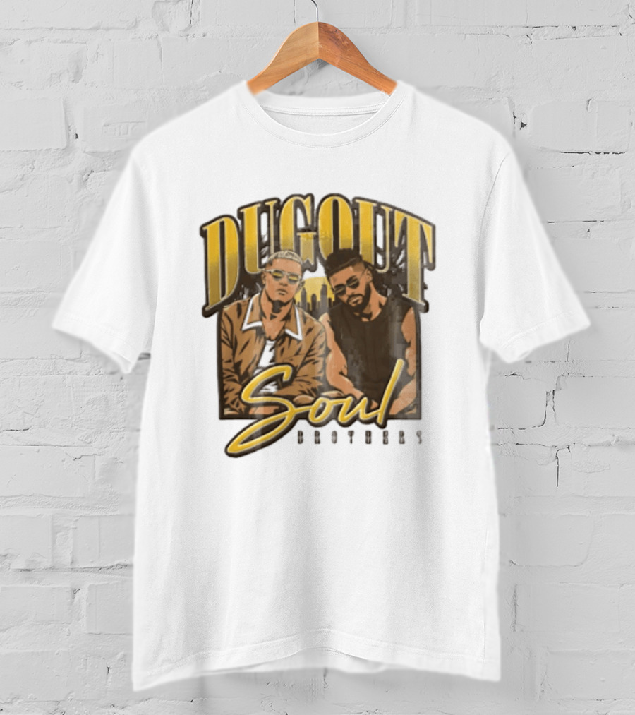 Dugout Soul Brothers Two Men Wearing Sunglasses City Skyline T-Shirt