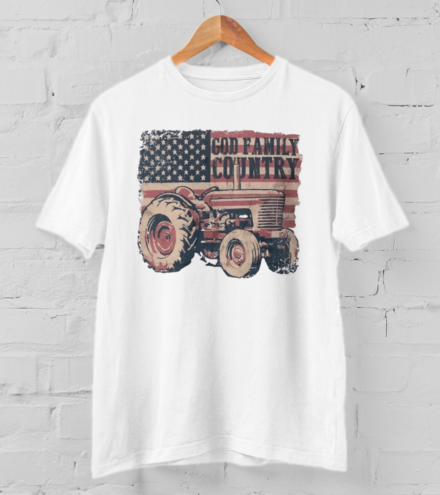 American Flag God Family Country Tractor T-Shirt