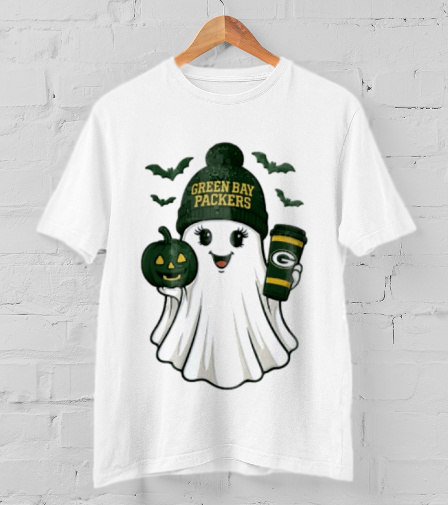 Green Bay Packers Ghost Beanie With Pumpkin And Tumbler T-Shirt