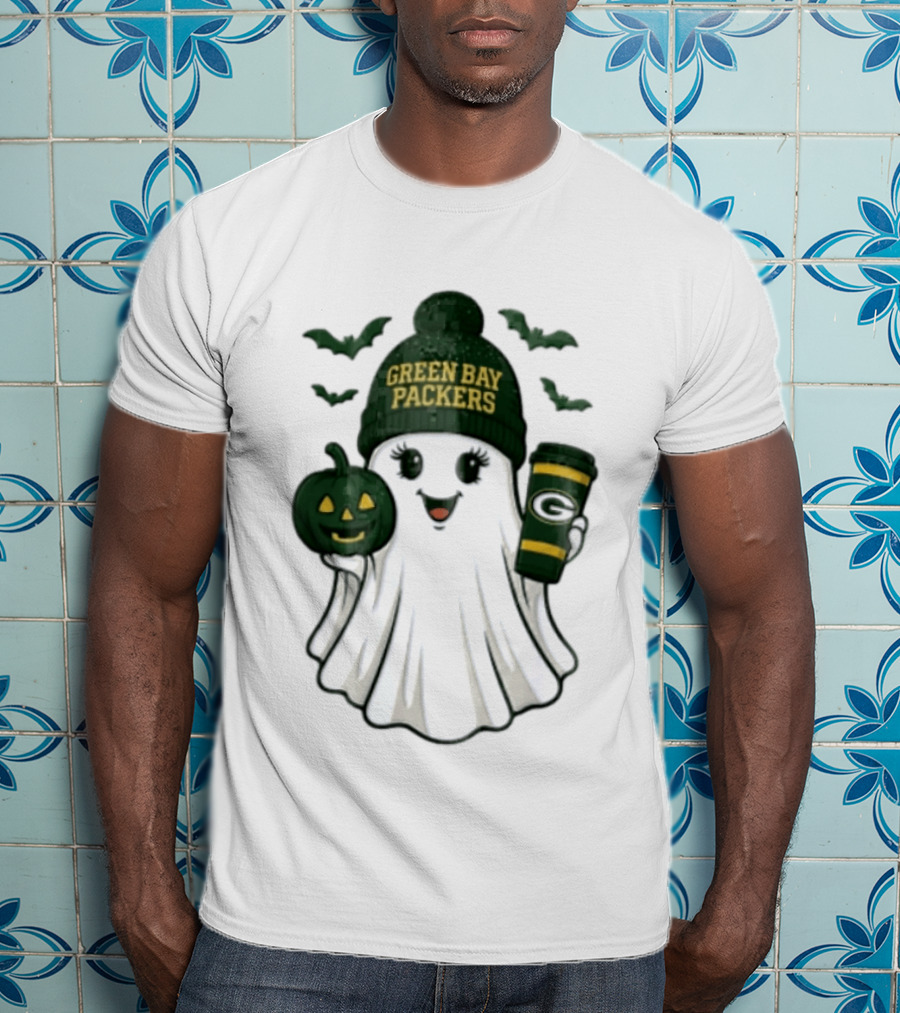Green Bay Packers Ghost Beanie With Pumpkin And Tumbler T-Shirt