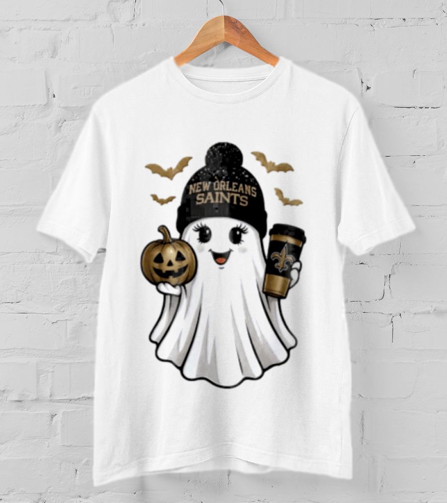 New Orleans Saints Ghost Beanie Pumpkin Coffee Halloween T-Shirt
