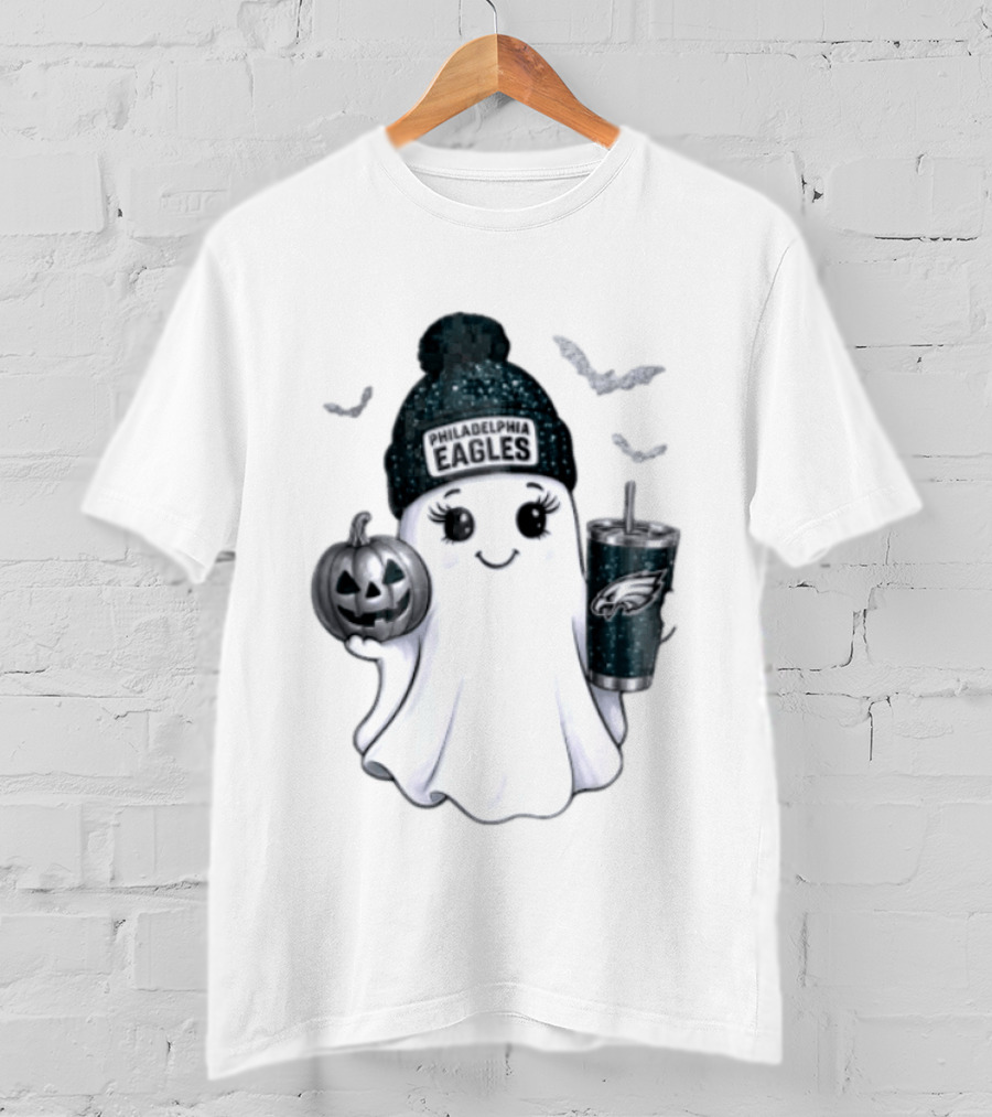 Philadelphia Eagles Beanie Ghost With Pumpkin And Bats T-Shirt