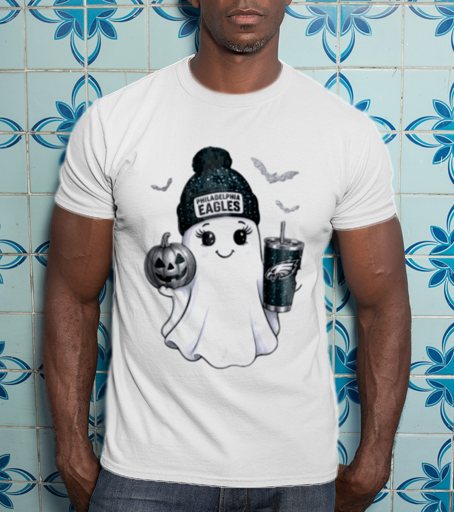 Philadelphia Eagles Beanie Ghost With Pumpkin And Bats T-Shirt