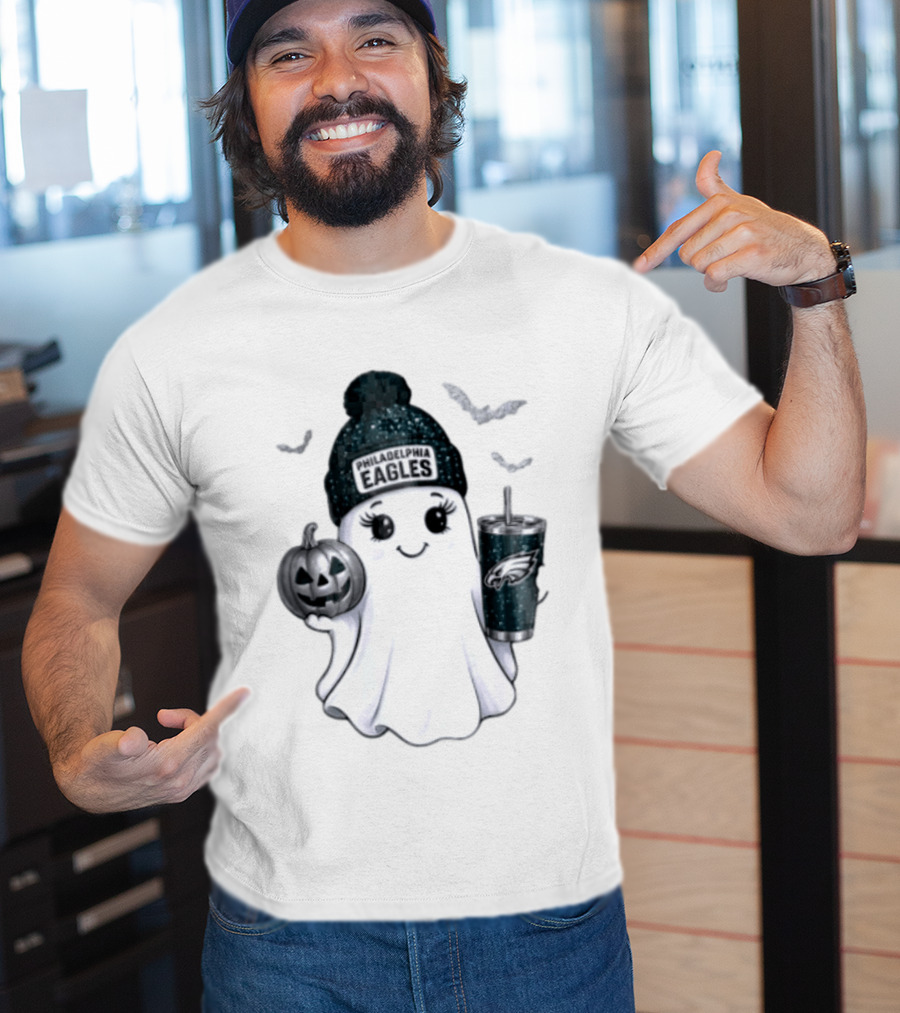 Philadelphia Eagles Beanie Ghost With Pumpkin And Bats T-Shirt