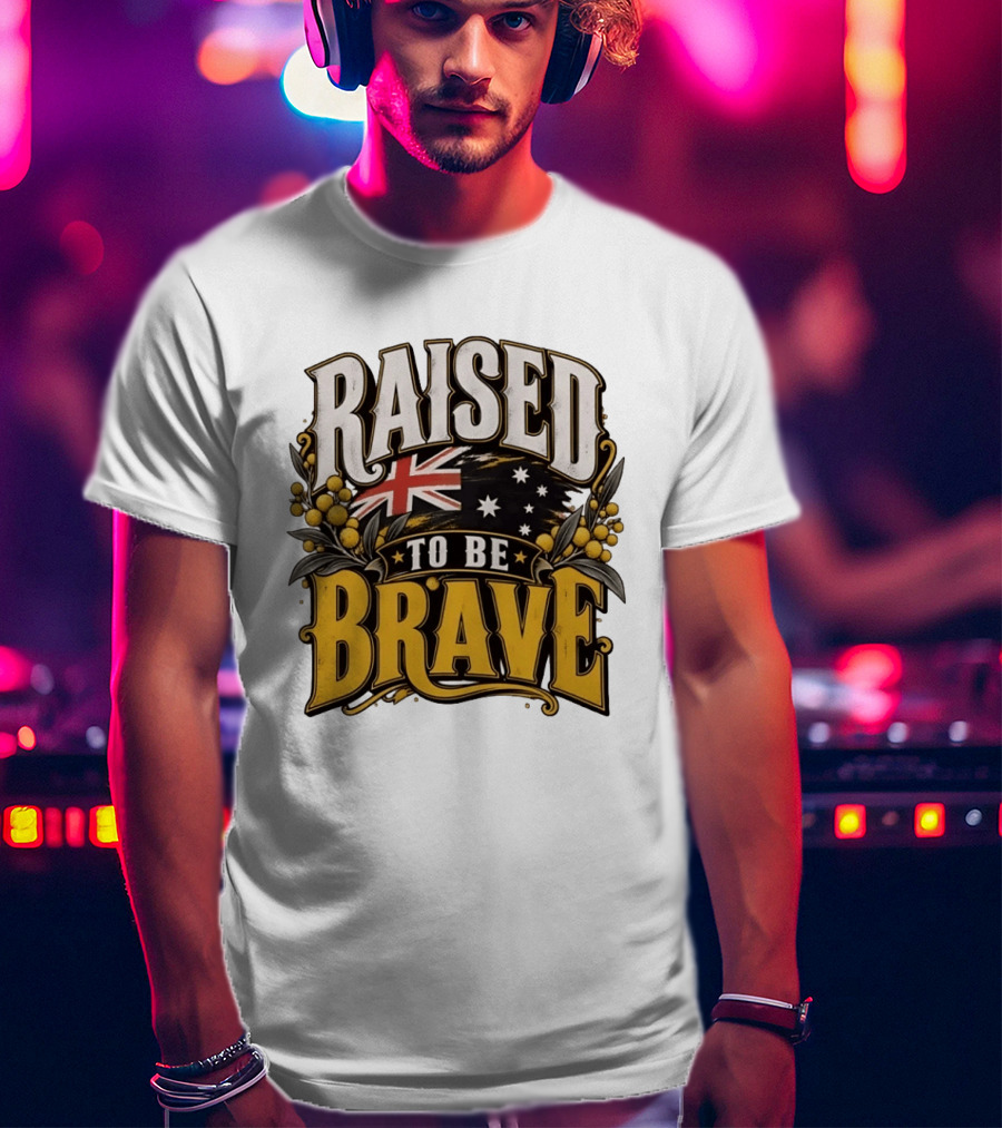 Raised To Be Brave Australian Flag With National Pride And Floral T-Shirt