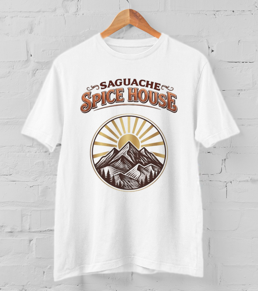 Saguache Spice House Mountain Sunburst Design Colorado T-Shirt