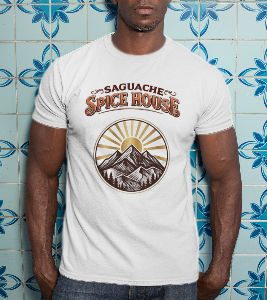 Saguache Spice House Mountain Sunburst Design Colorado T-Shirt