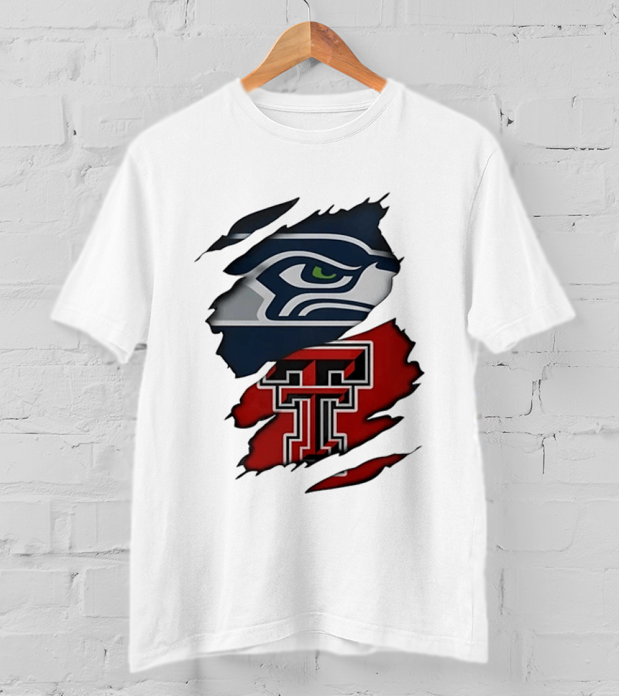 Seattle Seahawks Texas Tech Red Raiders Ripped T-Shirt