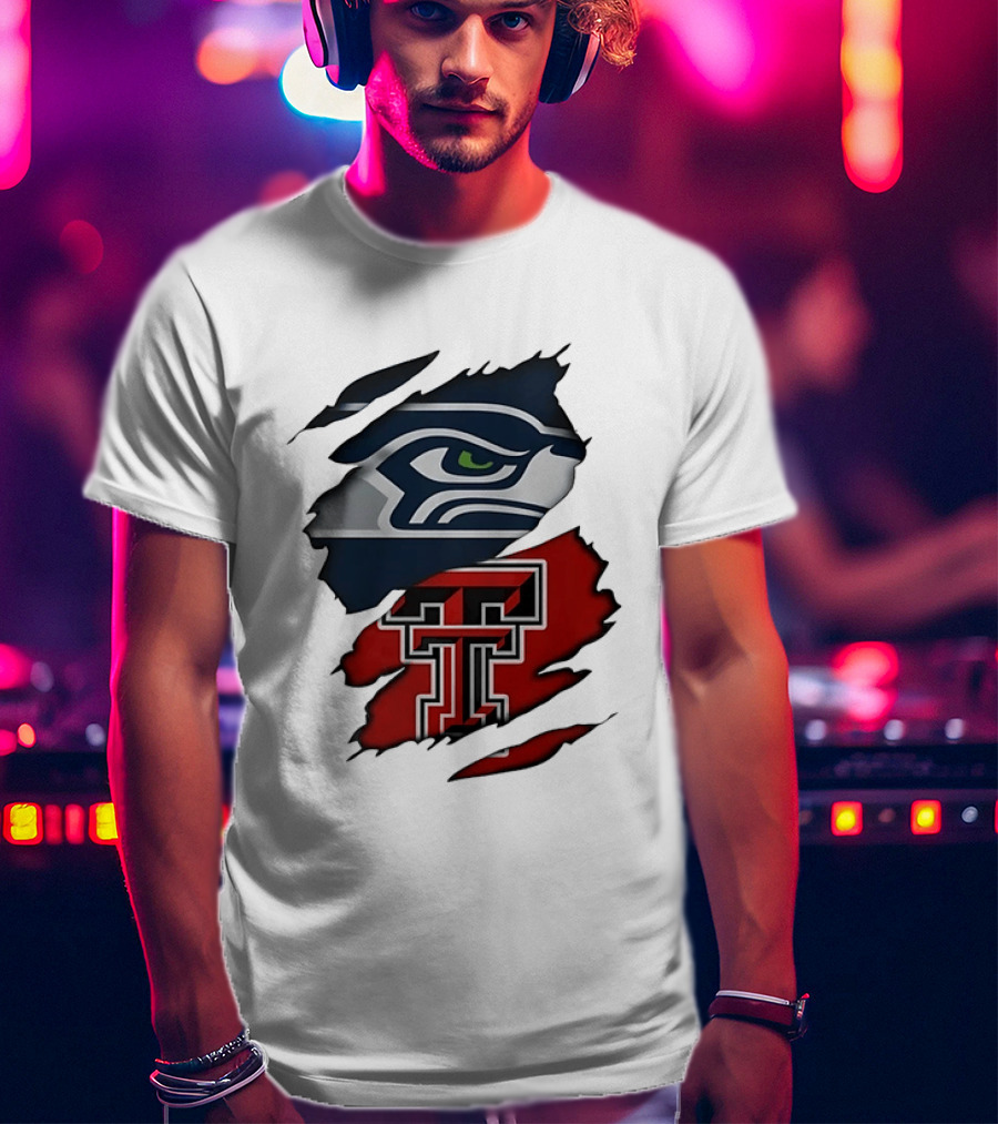 Seattle Seahawks Texas Tech Red Raiders Ripped T-Shirt