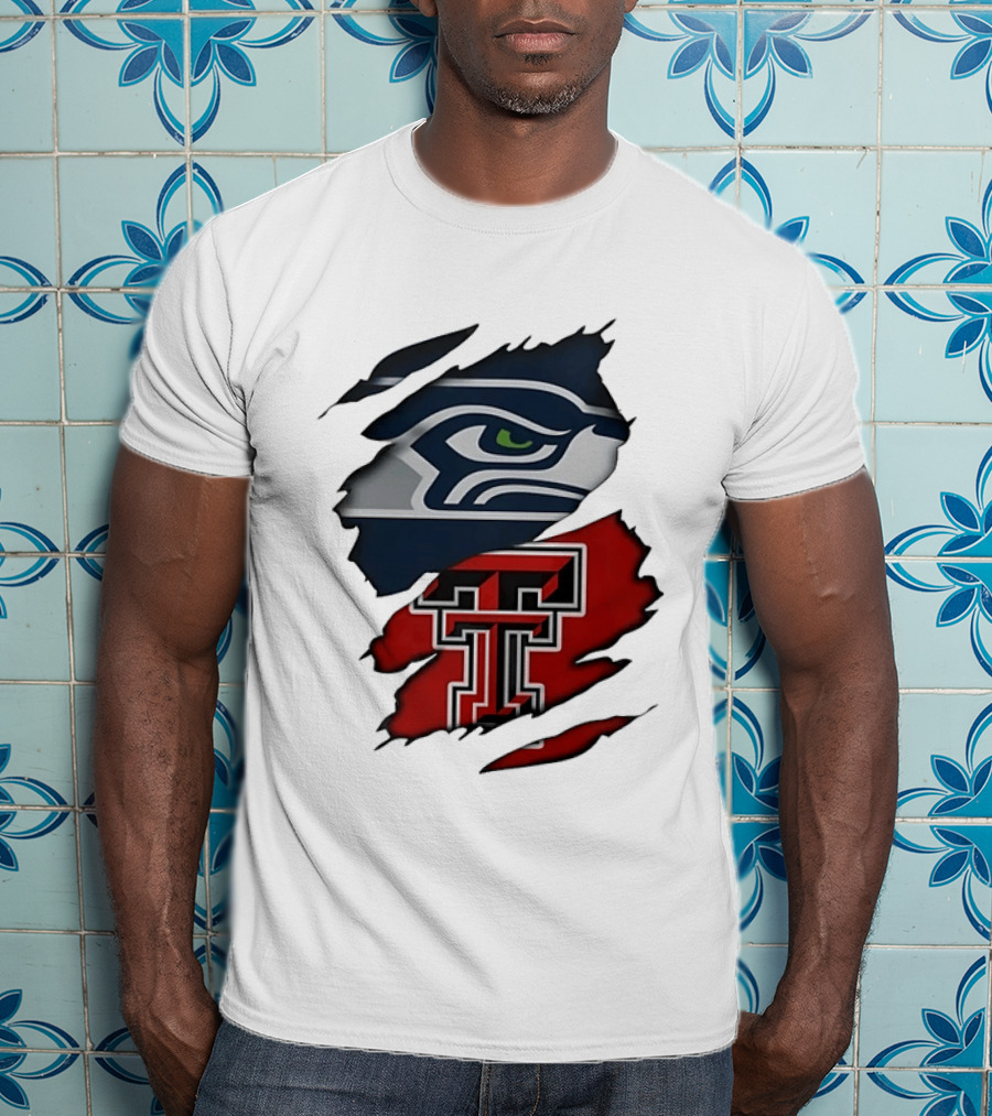 Seattle Seahawks Texas Tech Red Raiders Ripped T-Shirt