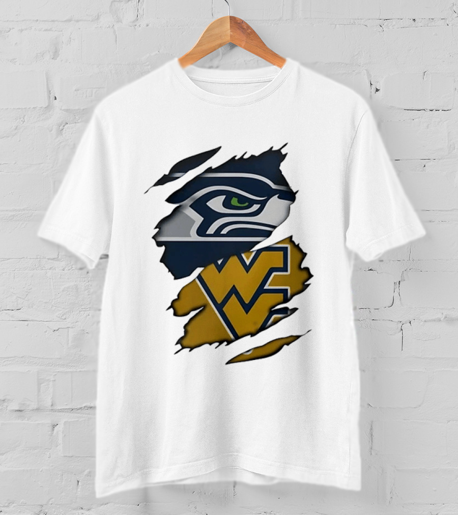 Seattle Seahawks West Virginia Mountaineers Ripped Image Combination T-Shirt
