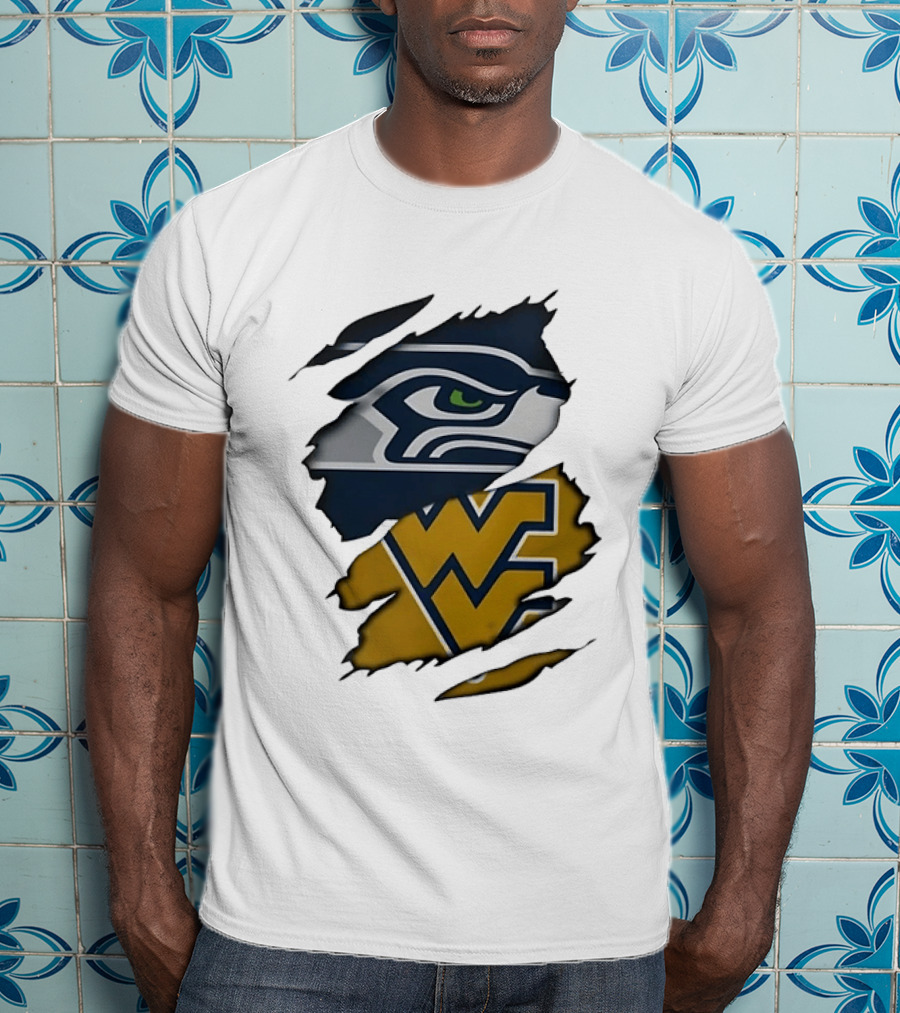 Seattle Seahawks West Virginia Mountaineers Ripped Image Combination T-Shirt