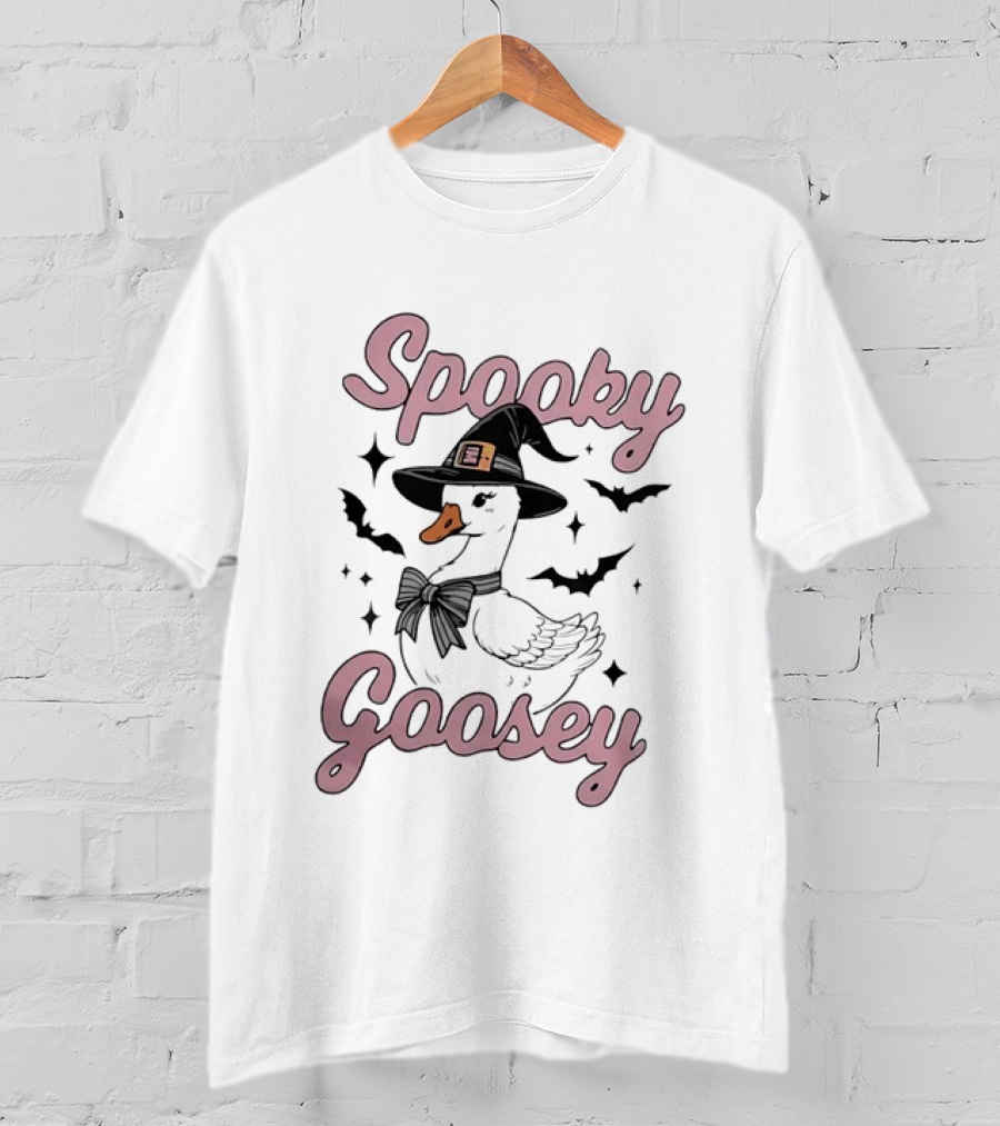 Spooky Goosey Halloween Witch Goose Bats Stars T-Shirt