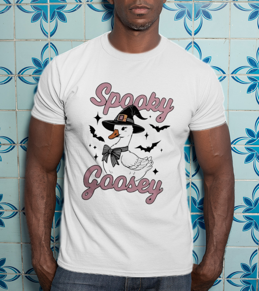 Spooky Goosey Halloween Witch Goose Bats Stars T-Shirt