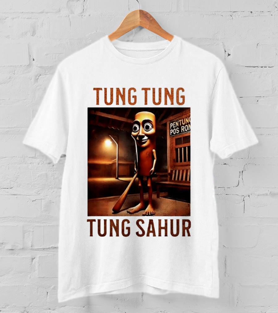 Tung Tung Tung Sahur Pentung Pos Ron Indonesian Culture Night Scene T-Shirt