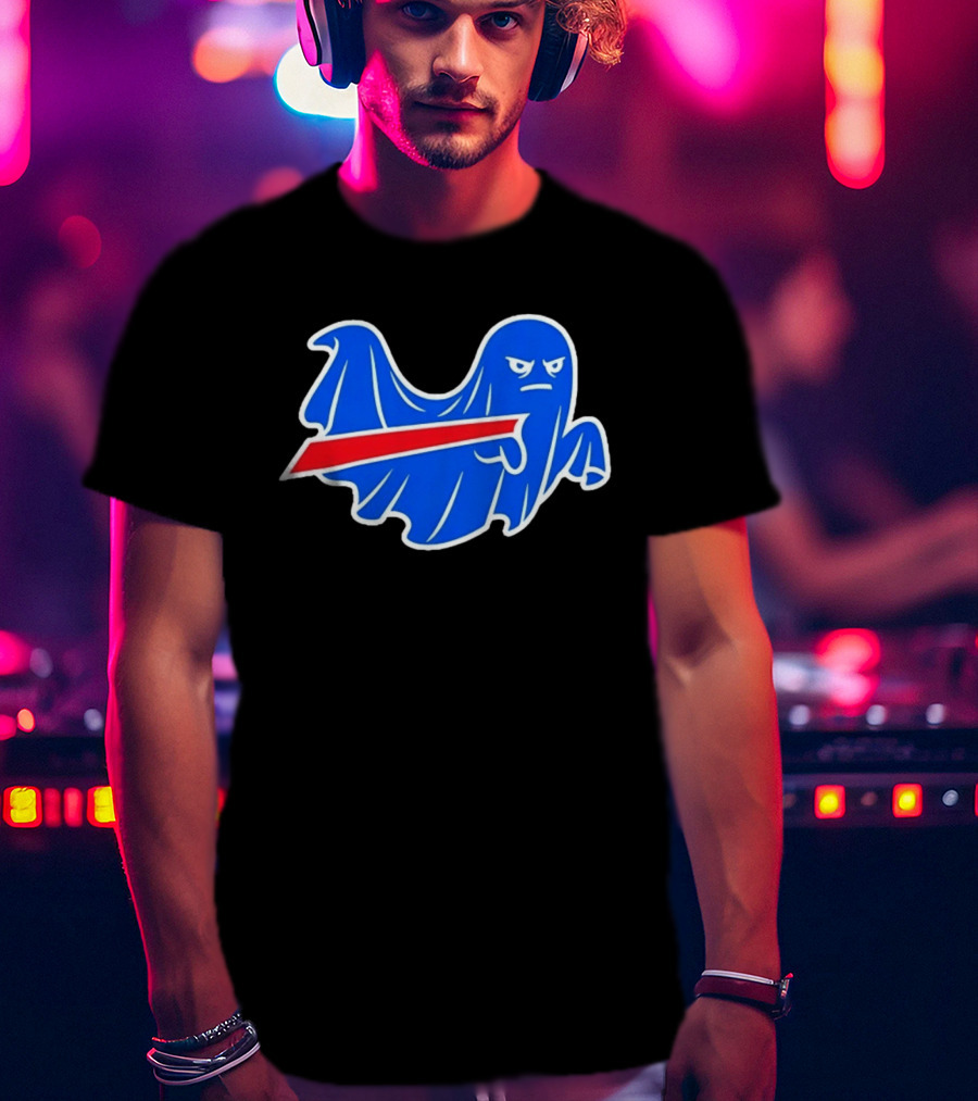 Buffalo Bills Ghost Mascot Emblem With Red T-Shirt
