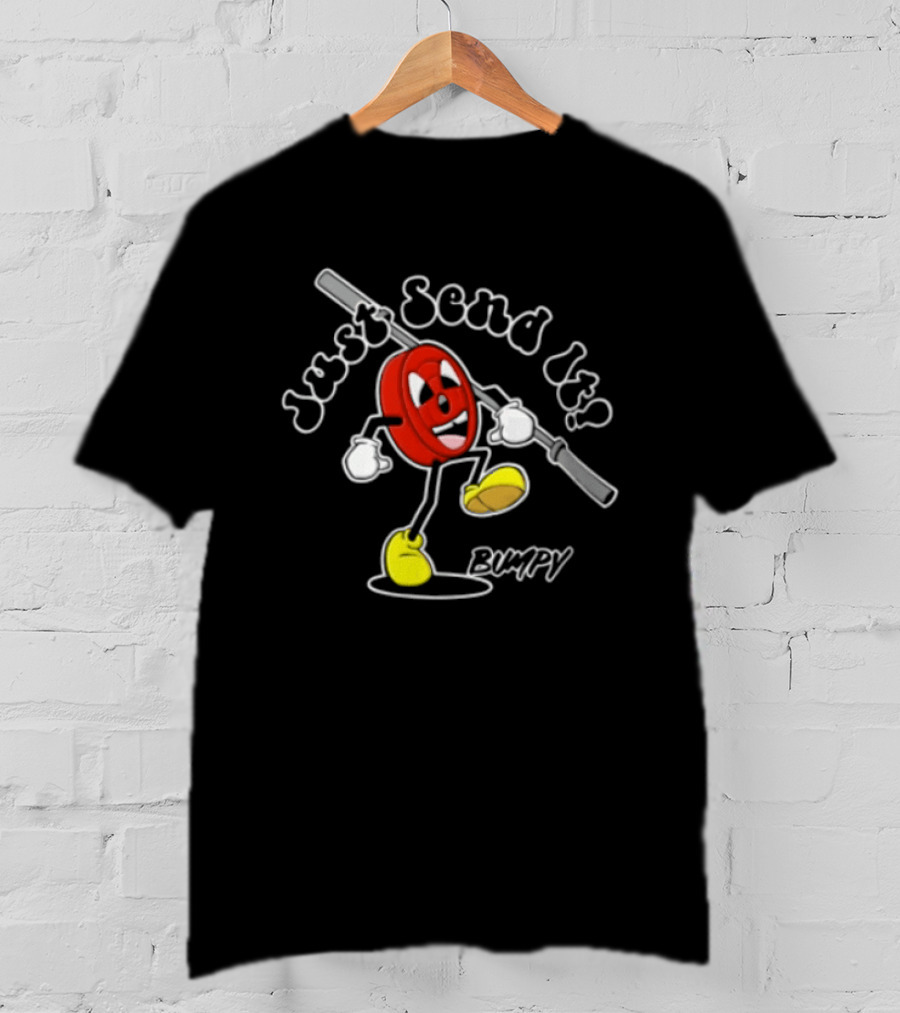 Just Send It Cartoon Weight Plate Lifting PUMPY T-Shirt