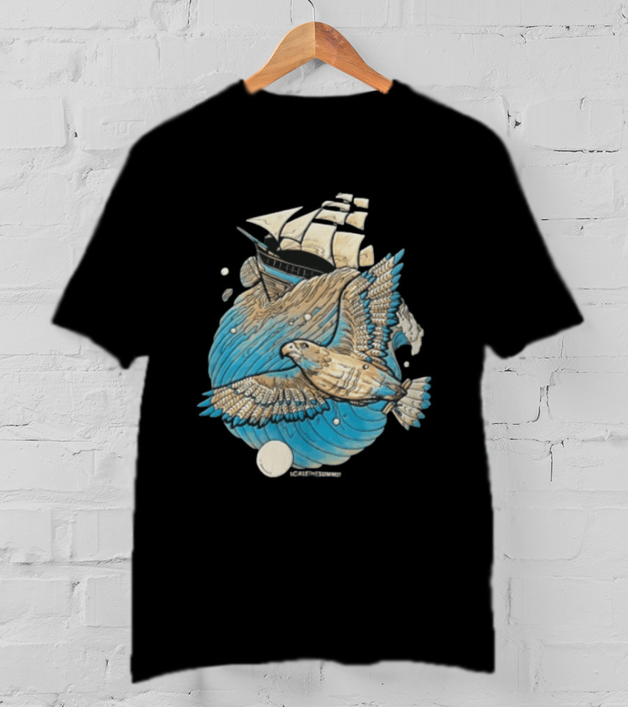 Scale The Summit Eagle Flying Over Sailing Ship Ocean Adventure T-Shirt